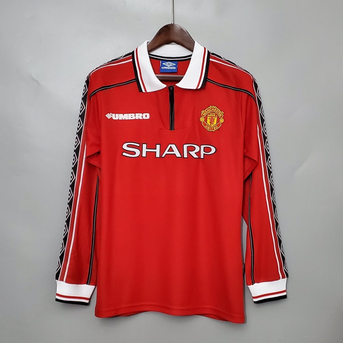 Manchester United Home 1998/99 Manga Longa Umbro - Vermelho