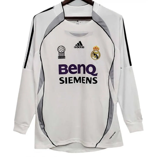 Real Madrid Home Retrô 06/07 Manga Longa Adidas - Branco