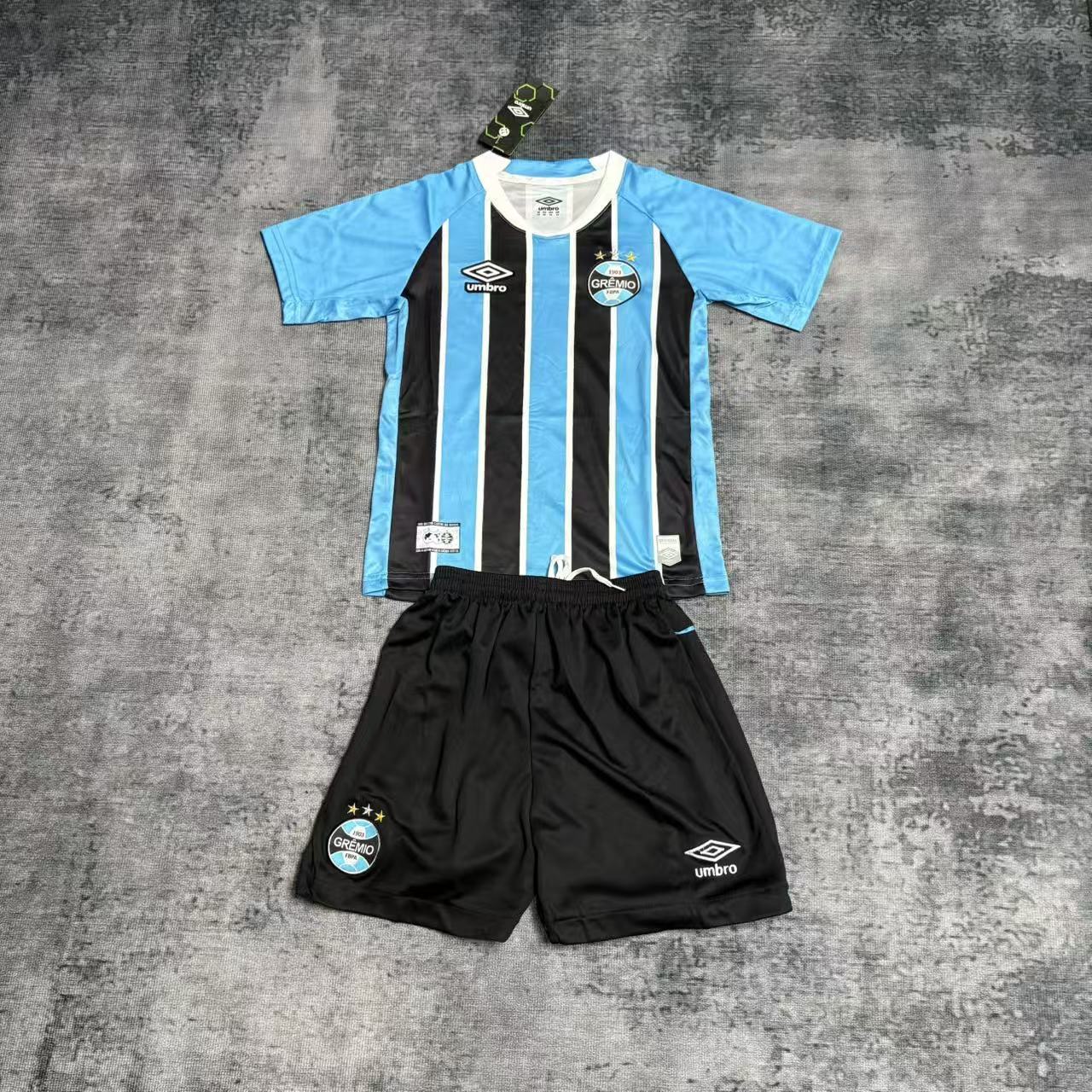 Kit Infantil Grêmio Home 25/26 - Azul, Preto e Branco