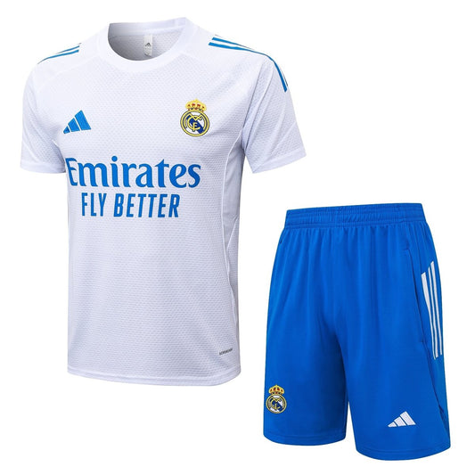 Kit de Treino Adulto Real Madrid 25/26 Short e Camisa - Branco e Azul