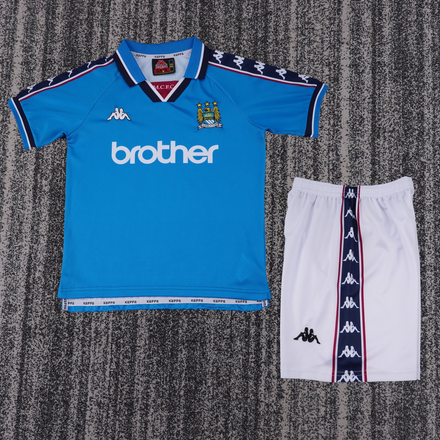 Kit Infantil Manchester City Home Retrô 97/98 - Azul