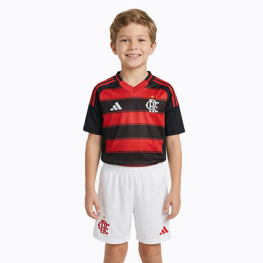 Kit Infantil Flamengo Home 25/26 - Vermelho e Preto