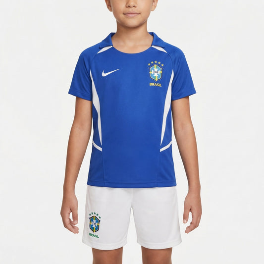 Kit Infantil Brasil Retro Away 2002 Feminino - Azul