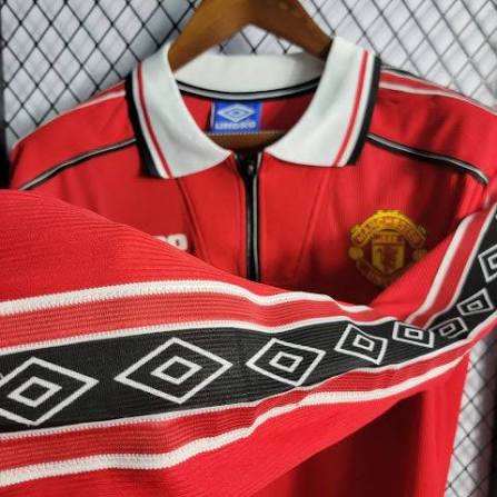 Manchester United Home 1998/99 Manga Longa Umbro - Vermelho